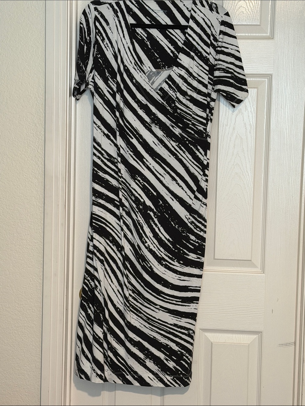 Soft Surroundings Black & White Zebra-Stripe Midi Wrap Dress